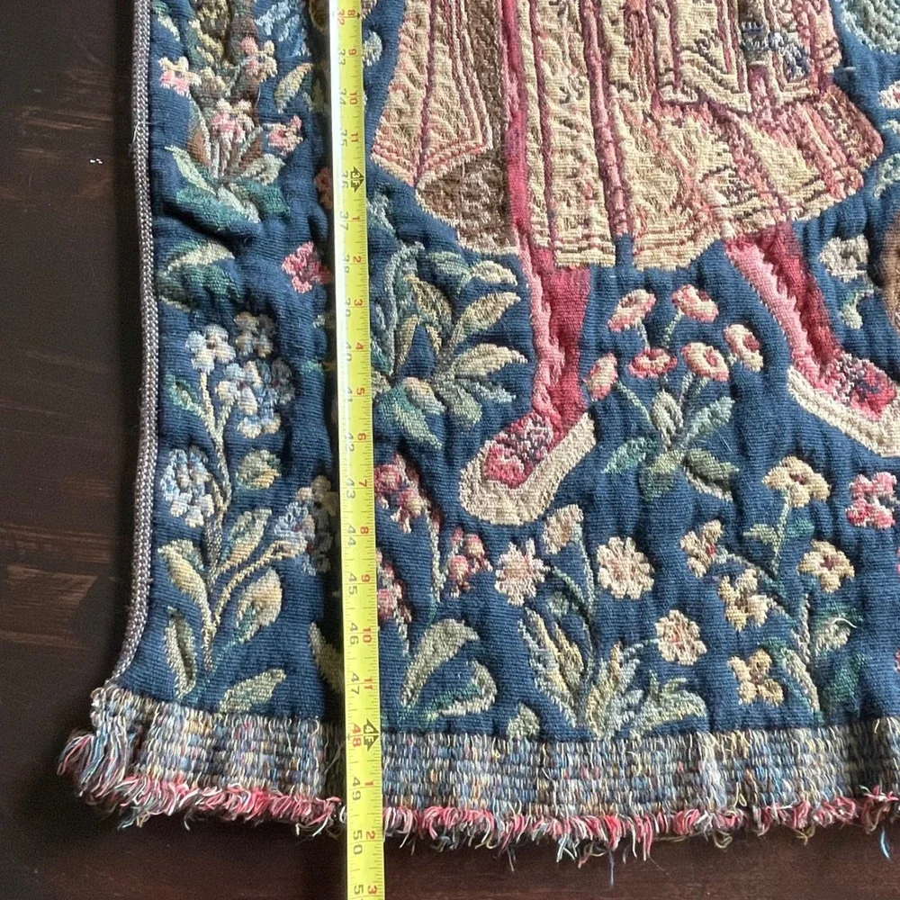 Vintage French Aubusson Medieval Hunting Millefleurs Woven Hanging Tapestry